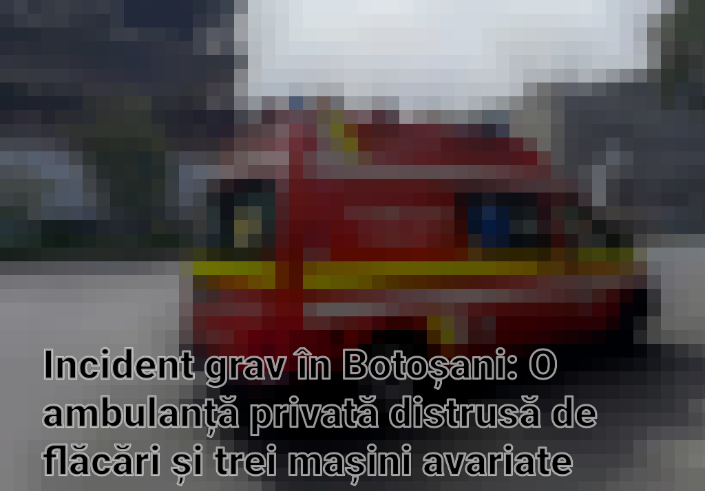 Incident grav în Botoșani: O ambulanță privată distrusă de flăcări și trei mașini avariate Imagini